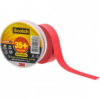 Fita isolante vermelho, 19 mm x 20 m, Scotch 35+, HB004482541, 3M