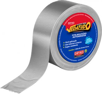 Fita adesiva refor�ada, 44 mm x 25 m, prata, Silver Tape Vedatudo, DRYKO