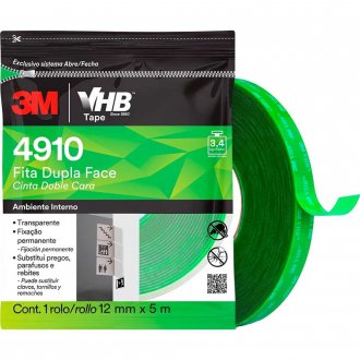 Fita dupla face incolor, 12 mm x 5 m, flowpack, VHB 4910 3M