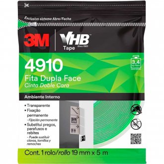 Fita dupla face incolor, 19 mm x 5 m, flowpack, VHB 4910 3M