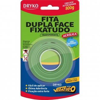 Fita dupla face acr�lica, transparente, 19 mm x 2 m, Vedatudo DRYKO
