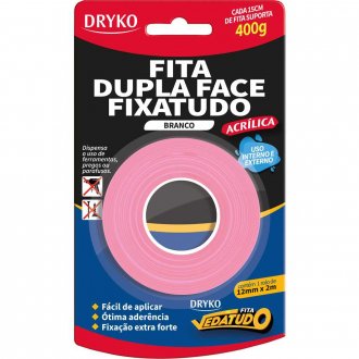 Fita dupla face acr�lica, branco, 12 mm x 2 m, Vedatudo DRYKO