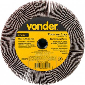 Roda de lixa, 115 mm x 20 mm, rosca M14, gr�o 80, VONDER