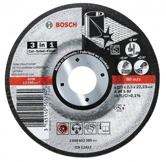Disco de corte, desbaste e acabamento. 115 mm x 2,5 mm x 22,23 mm 2608602388, BOSCH