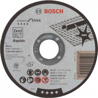 Disco de corte 115 mm x 1 mm x 22,23 mm 2608600545, BOSCH