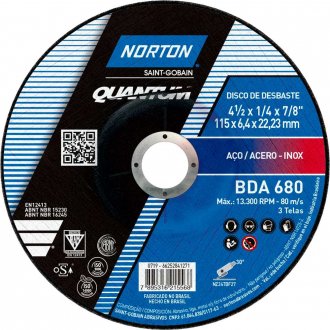 Disco de desbaste 115 mm x 6,4 mm x 22,23 mm, para a�o e inox, Quantum, BDA 680, NORTON