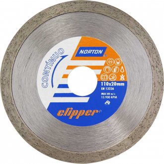 Disco de corte diamantado, 110 mm x 20 mm, cont�nuo, linha Clipper, NORTON