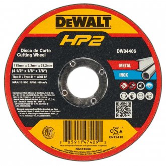 Disco de corte, 114,3 mm x 3,2 mm x 22,23 mm, para metal/inox, HP2, DW84406 DEWALT