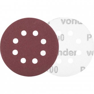 Disco de lixa com costado em pluma 125 mm, gr�o 100, com  8 furos, embalagem com 10 pe�as, VONDER