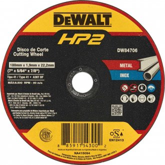 Disco de corte 180 mm x 1,9 mm x 22,23 mm, DW84706 HP2 DEWALT