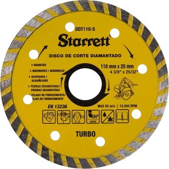Disco de corte diamantado, 110 mm x 20 mm, turbo, DDT110-S STARRETT