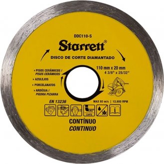 Disco de corte diamantado, 110 mm x 20 mm, cont�nuo, DDC110-S STARRETT