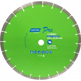 Disco diamantado 450 mm, para asfalto e concreto, segmentado, Pro Combo CLIPPER