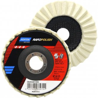 Disco para polimento, flap feltro, perfil c�nico, 4 1/2