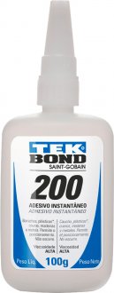Adesivo instant�neo, a base de cianoacrilato, industrial, transparente, 100 g, colagem extraforte, 200 TEKBOND