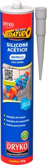 Borracha de silicone ac�tico, com fungicida, branco, 260 g, Vedatudo DRYKO