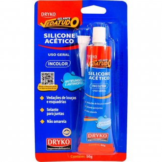 Borracha de silicone ac�tico, com fungicida, incolor, 50 g, Vedatudo DRYKO