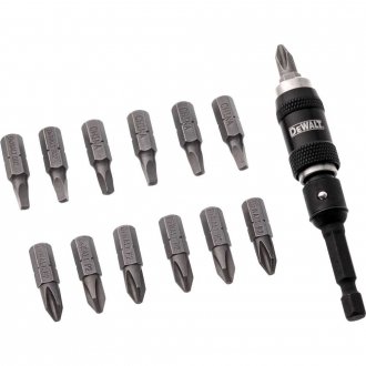 Adaptador angular para parafusadeira e bits (7 phillips n� 2 e 6 quadrado n� 2), com 14 pe�as, DWPVTC14, DEWALT