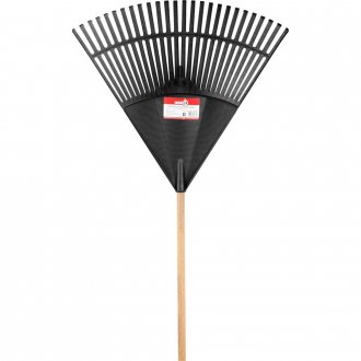 Vassoura pl�stica para grama, 26 dentes, preta, com cabo, NOVE54