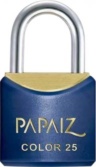Cadeado de lat�o, corpo plastificado, 25 mm, Azul, PAPAIZ
