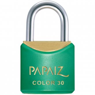 Cadeado de lat�o, corpo plastificado, 30 mm, Verde, PAPAIZ