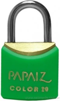 Cadeado de lat�o, corpo plastificado, 40 mm, Verde, PAPAIZ