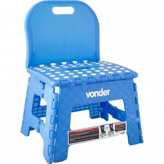 Banqueta pl�stica dobr�vel, azul, altura 220 mm, com encosto, VONDER