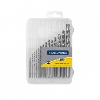 Jogo de brocas de a�o r�pido DIN 338, 1,0 mm a 10,0 mm, com 15 pe�as, 43124515 TRAMONTINA