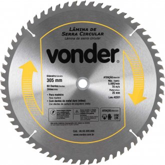 L�mina de serra circular com dentes de metal duro/v�dea, 305 mm x 25,4 mm, 60 dentes, VONDER