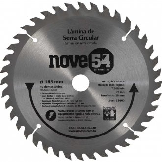 L�mina de serra circular com dentes de metal duro/v�dea, 185 mm x 20 mm, 40 dentes, NOVE54