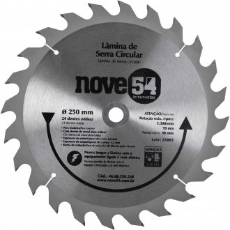 L�mina de serra circular com dentes de metal duro/v�dea, 250 mm x 30 mm, 24 dentes, NOVE54