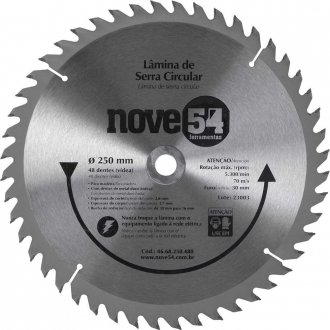 L�mina de serra circular com dentes de metal duro/v�dea, 250 mm x 30 mm, 48 dentes, NOVE54