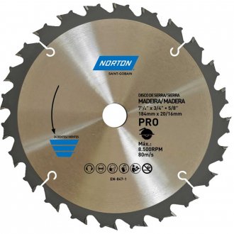 L�mina de serra circular, 184 mm, furo 20 mm/16 mm, 24 dentes, 70184632472 NORTON