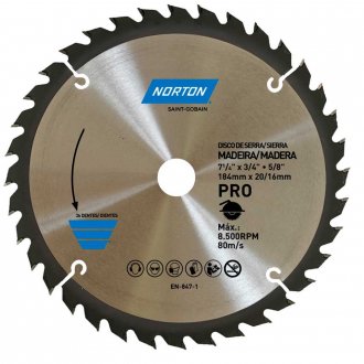 L�mina de serra circular, 184 mm, furo 20 mm/16 mm, 36 dentes, 70184632473 NORTON