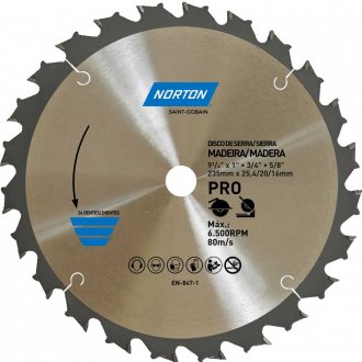 L�mina de serra circular, 235 mm, furo 25,4 mm/20 mm/16 mm, 24 dentes, 70184632476 NORTON