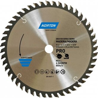 L�mina de serra circular, 235 mm, furo 25,4 mm/20 mm/16 mm, 48 dentes, 70184632478 NORTON