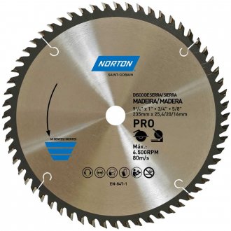 L�mina de serra circular, 235 mm, furo 25,4 mm/20 mm/16 mm, 60 dentes, 70184632479 NORTON