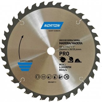 L�mina de serra circular, 254 mm, furo 30 mm/25,4 mm, 36 dentes, 70184632482 NORTON