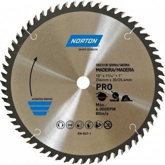 L�mina de serra circular, 254 mm, furo 30 mm/25,4 mm, 60 dentes, 70184632484 NORTON