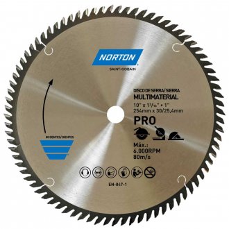 L�mina de serra circular, 254 mm, furo 30 mm/25,4 mm, 80 dentes, 70184632485 NORTON