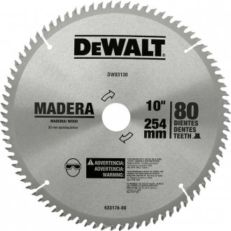 L�mina de serra circular com dentes de metal duro/v�dea, 254 mm x 30 mm, 80 dentes, DEWALT