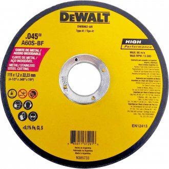 Disco de corte 115 mm x 1,2 mm x 22,23 mm, DW8062-AR DEWALT
