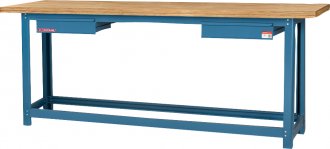 Bancada industrial multiuso, 200 cm x 60 cm x 85,2 cm, 2 gavetas, a�o carbono com tampo de pinus, NB-3 NOCRAM