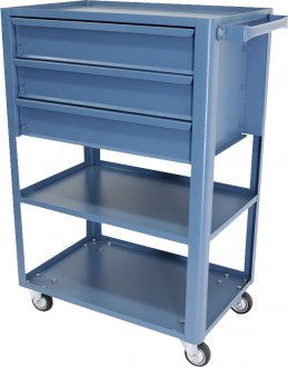 Carro para ferramentas, 60 cm x 40 cm x 89,8 cm, aberto, com 3 gavetas e 1 prateleira fixa externa, 90 kgf, azul, NC-7, NOCRAM