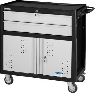Carro para ferramentas, 80 cm x 45 cm x 86,4 cm, fechado, com 2 gavetas, 2 portas, 350 kgf, Preto com cinza, CR-14B, MARCON