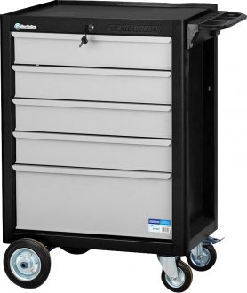 Carro para ferramentas, 60 cm x 40 cm x 86,4 cm, fechado, com 5 gavetas, 330 kgf, preto com cinza, Black Series CR-42B, MARCON