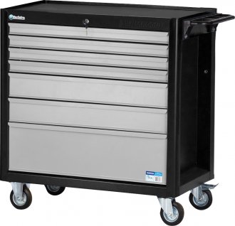 Carro para ferramentas, 80 cm x 45 cm x 86,4 cm, fechado, com 7 gavetas, 350 kgf, preto com cinza, Black Series CR-57B MARCON