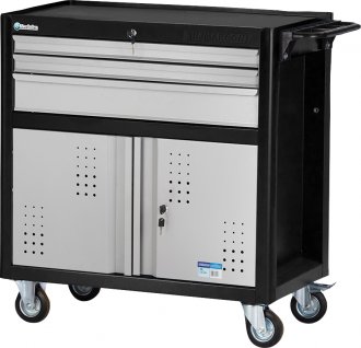 Carro para ferramentas, 80 cm x 45 cm x 86,4 cm, fechado, com 3 gavetas, 2 portas, 350 kgf, preto com cinza, Black Series CR-58B, MARCON