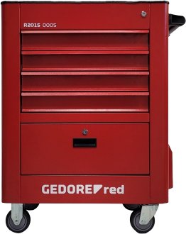 Carro para ferramentas vermelho, 743 mm x 413 mm x 921 mm, 4 gavetas, 3301653 GEDORE RED