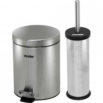 Lixeira redonda, 5 litros, inox, cinza, com escova sanit�ria, VONDER